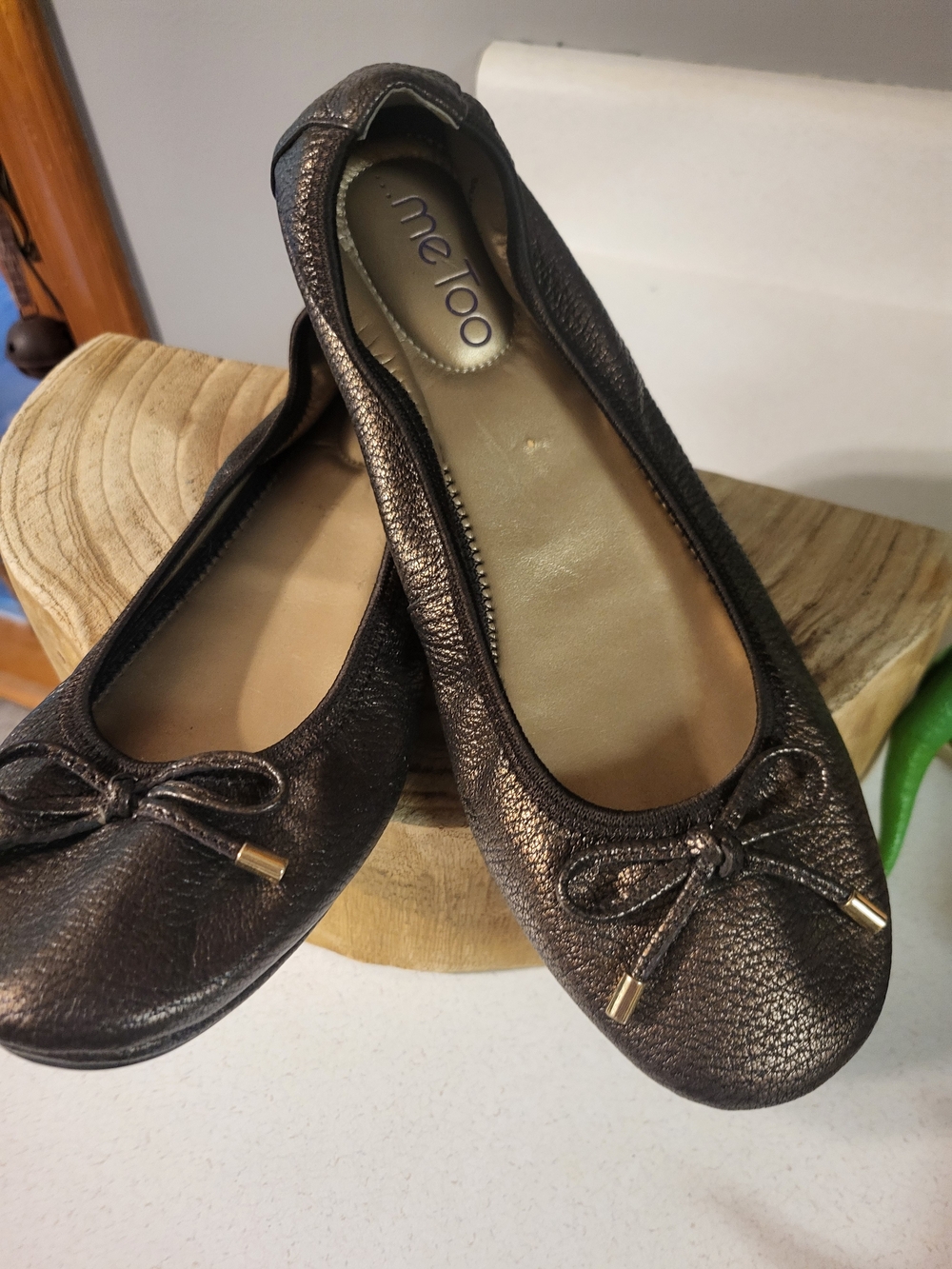 me too Metallic Bronze Ballet Flats with Bow Accent